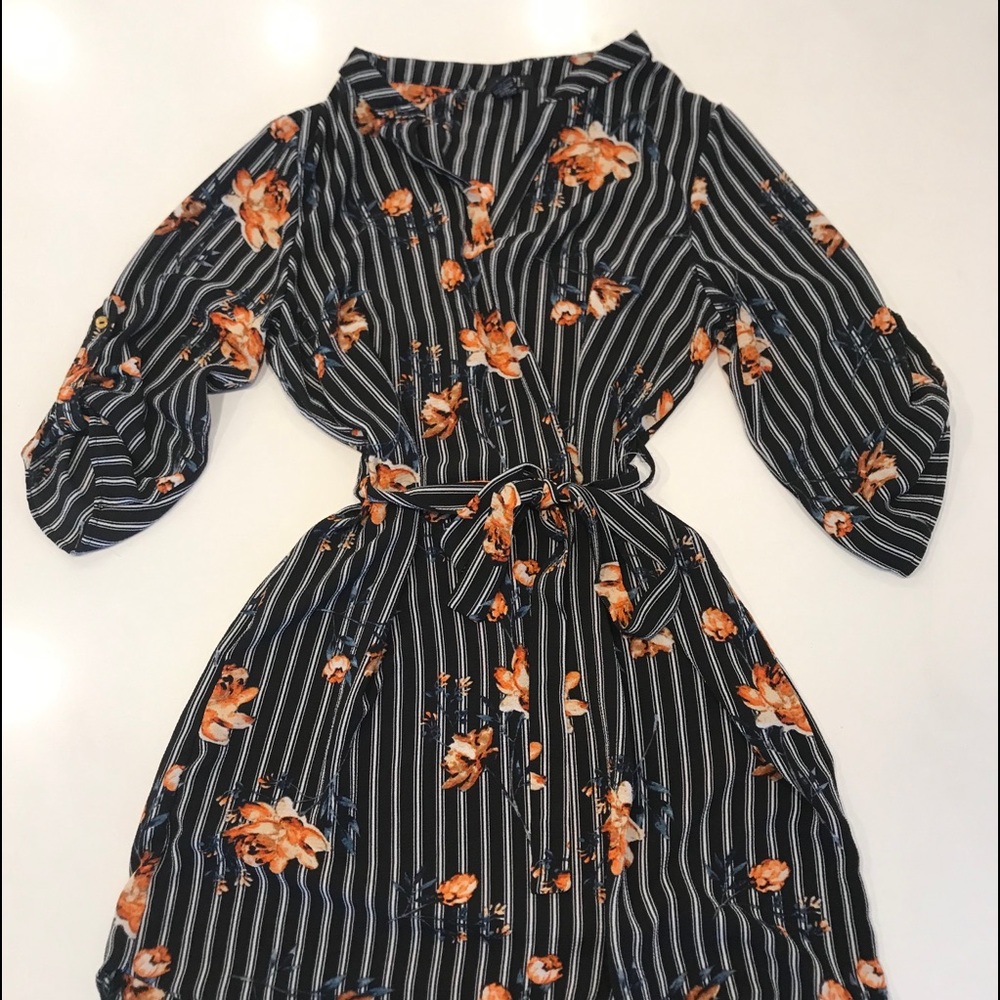 Rue21 Striped Floral Tie Waist Dress 3/4 Sleeves S